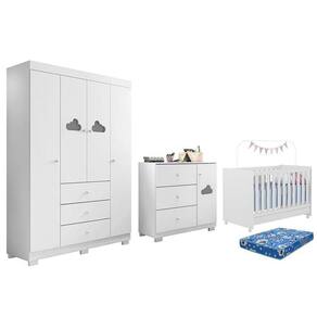 Dormitório Infantil Ane Guarda Roupa, Cômoda e Berço Encanto com Colchão Physical - Phoenix Baby
