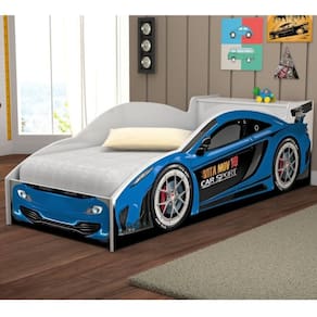 Cama Carro com Baú Lizzy Infantil Azul com Colchão