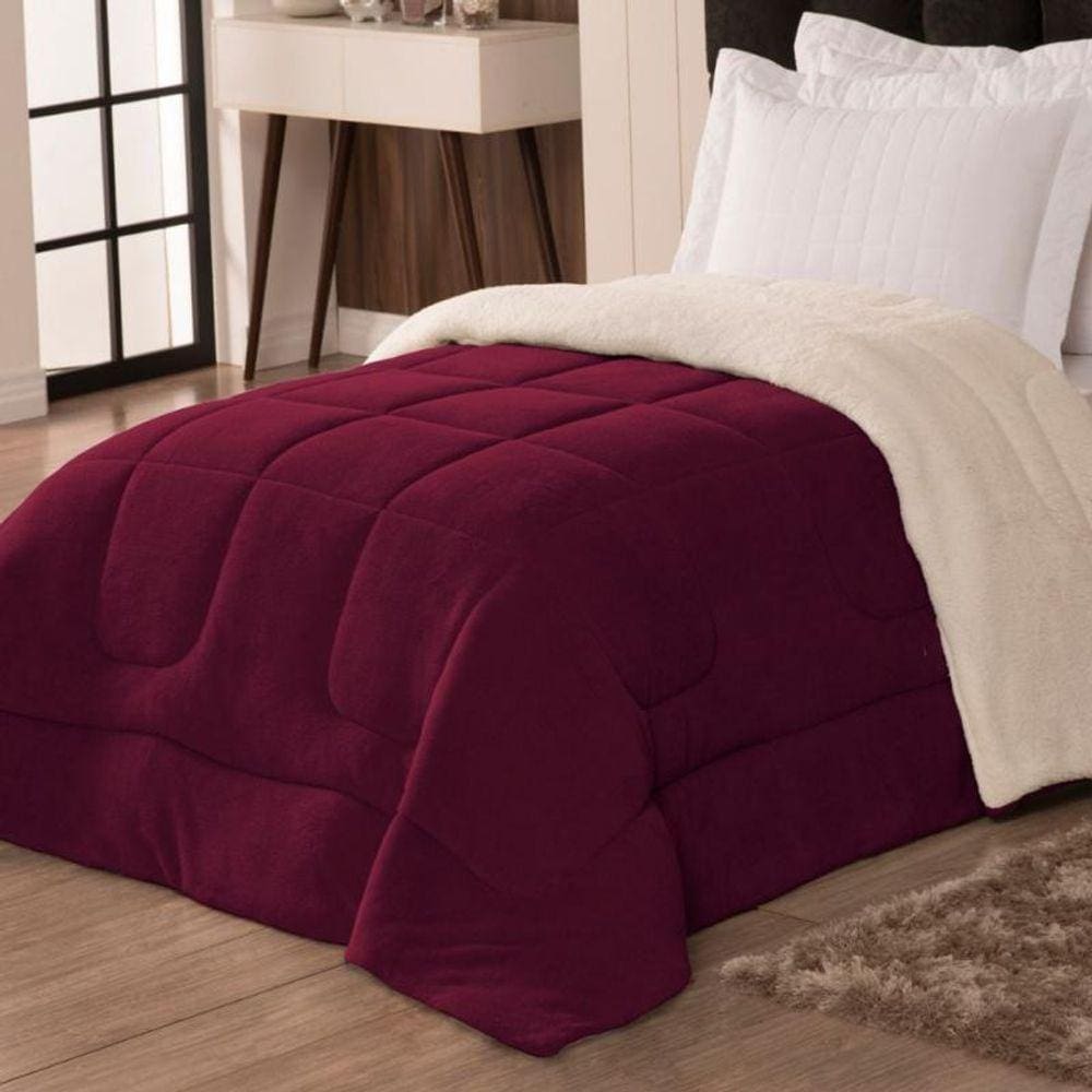 Coberdrom Solteiro Veneza 1 Peça Manta Sherpa Fleece Vinho