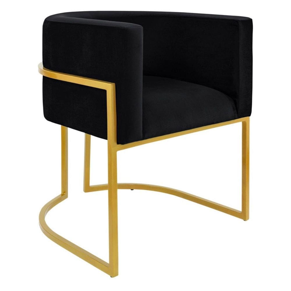 Poltrona Base Metal Dourada Veludo Preto 150kg