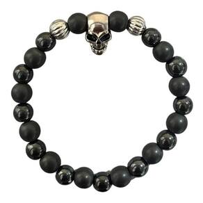 Pulseira Crânio Skull Hematita 8Mm Fosca E Brilhante