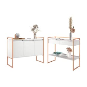 Kit Buffet e Aparador Industral Plis Branco Cobre