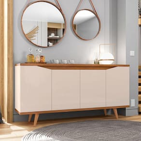Bancada Aparador Mirabel Off White/ Cedro 4 Portas