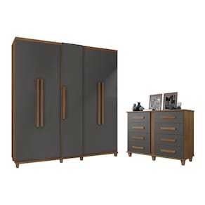 Jogo Cômoda e Guarda Roupa Kawasaki Cinamomo Grafite