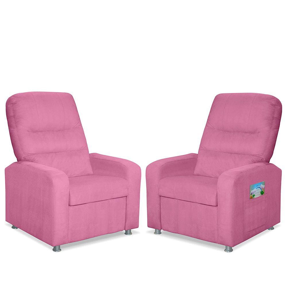 Kit 02 Poltrona Do Papai Reclinável Confortável Suede Rosê