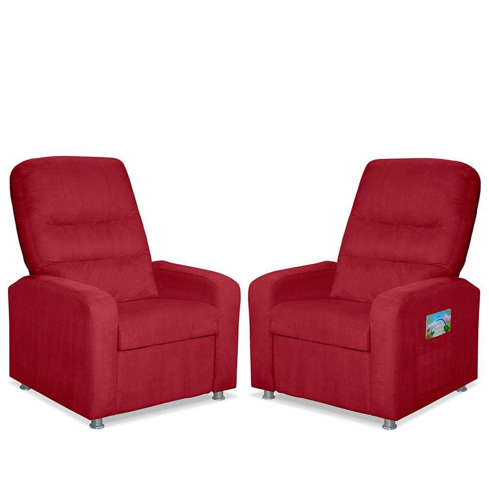 Kit 02 Poltrona Do Papai Reclinável Confortável Suede Vermelho