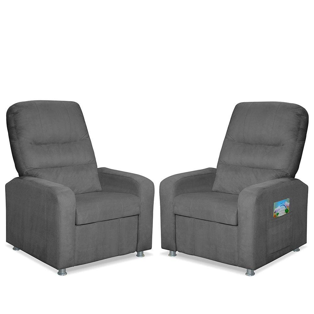Kit 02 Poltrona Do Papai Reclinável Confortável Suede Cinza Grafite