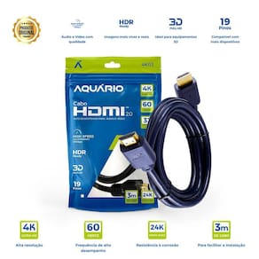 Cabo Hdmi Aquário 2.0 4K Full Hd 3D Blindado 4K03 - 3 Metros