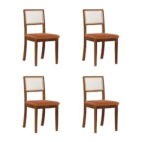 Kit 4 Cadeiras de Jantar Luxo Palha Estofadas Couro Pu Caramelo Tela Sextavada Rubi Madeira Maciça I