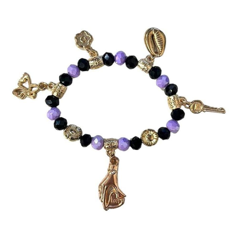 Pulseira Maria Mulambo Roxo Penduricalhos Cristal Silicone