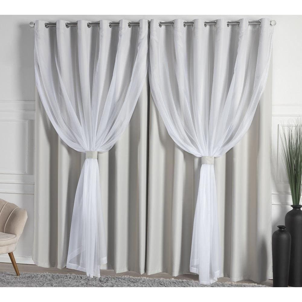 Cortina Blackout Com Voil 3,00X2,50 Off White Quarto Sala