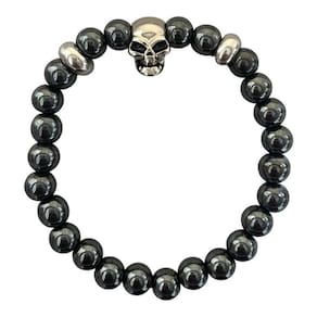 Pulseira Crânio Skull Pedra Hematita 8Mm Proteção