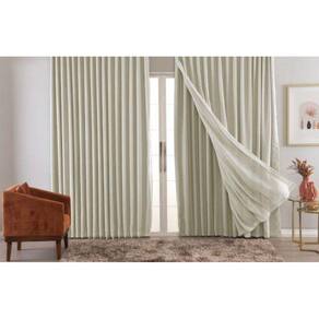 Cortina Trilho Suiço Blackout Com Linho Palha 5.00 X 2.50