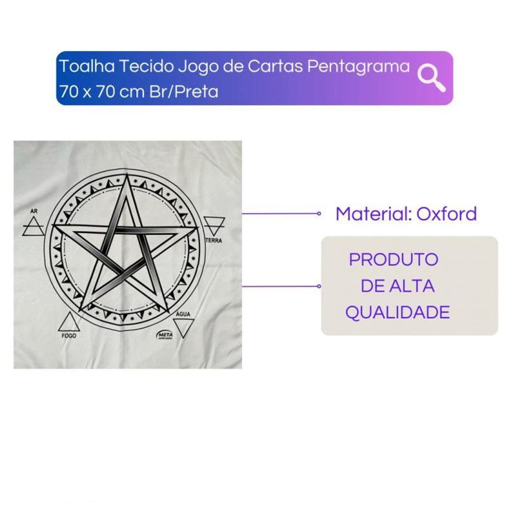 Toalha Tecido Jogo De Cartas Pentagrama 70 X 70 Cm Br/Preta