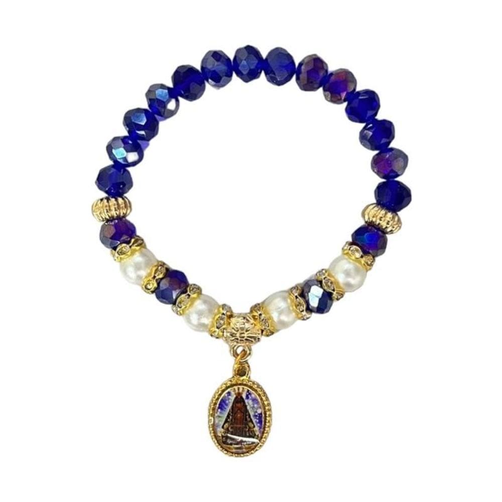 Pulseira Aparecida Azul Com Pérolas Cristal E Silicone