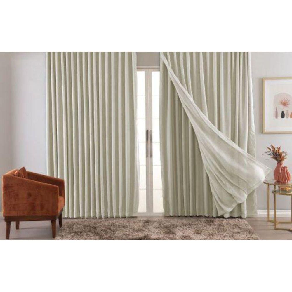 Cortina Trilho Suiço Blackout Com Linho Palha 5.00 X 2.60