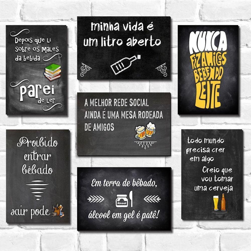 Kit Com 7 Placas - Mdf - 30X20Cm - Frases De Boteco Cerveja
