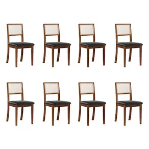 Kit 8 Cadeiras de Jantar Luxo Madeira Maciça Imbuia Encosto Telinha Palha Estofada Couro Pu Preto Ru