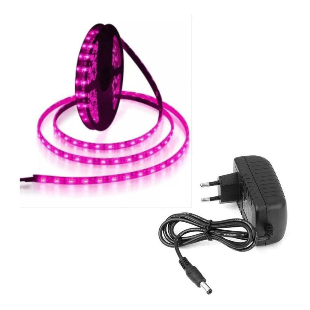 Fita Led 5050 Rosa 5 Metros Silicone Ip65 Mais Fonte 12v