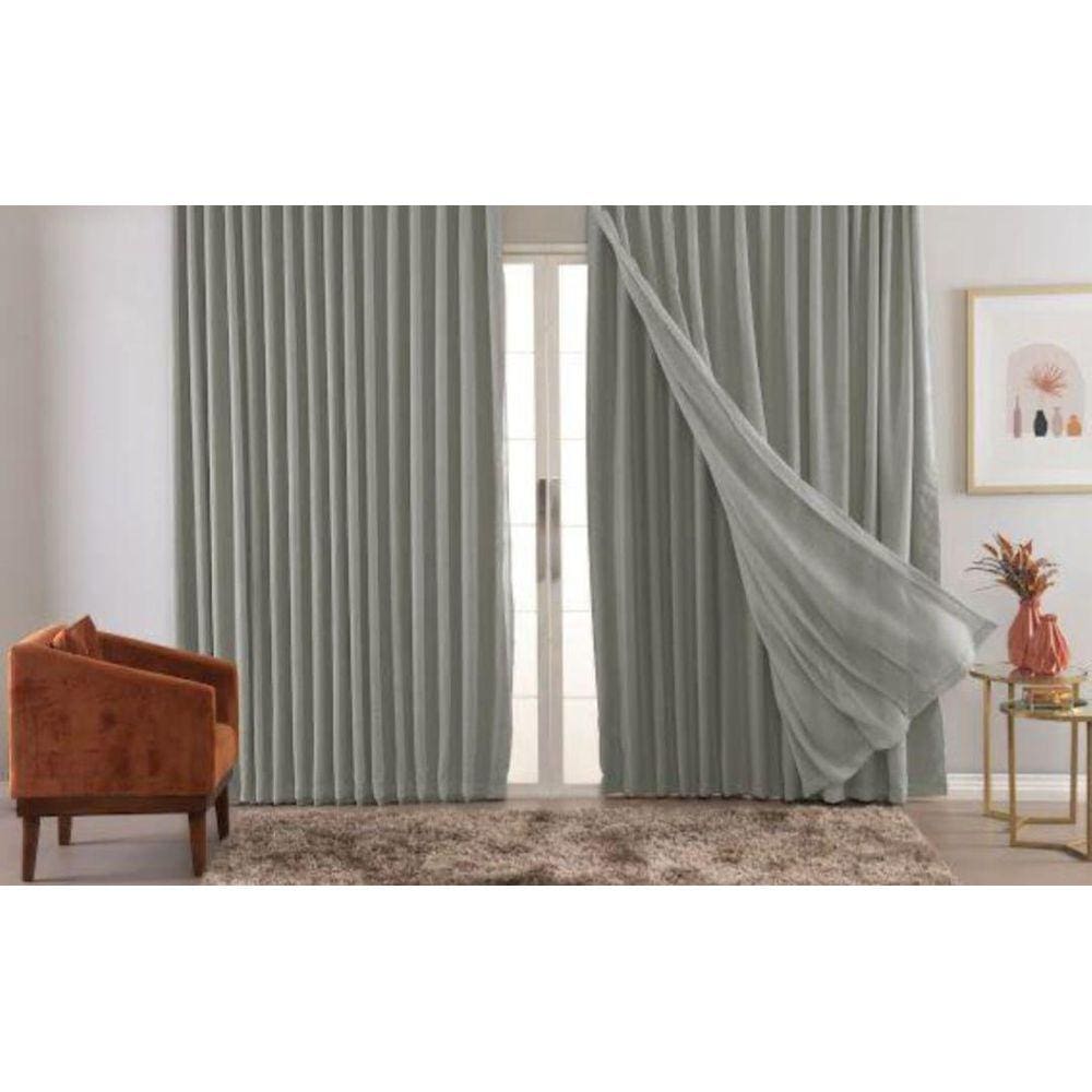 Cortina Trilho Suiço Blackout Com Linho Cinza 5.00 X 2.80