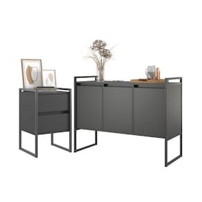 Jogo Gaveteiro e Buffet Industrial Milão Preto Onix