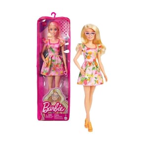 Boneca Barbie Fashionista 181 Loira Vestido Tropical Oculos