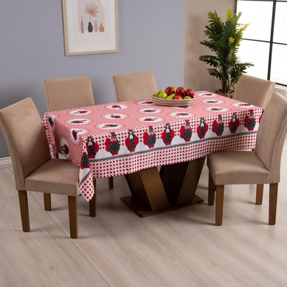 Toalha De Mesa 1 Peça Pratik 8 Lugares Vermelho/Galinha