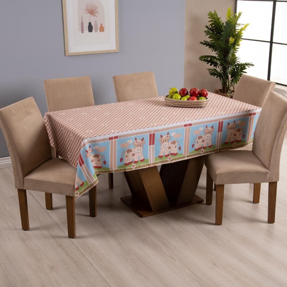 Toalha De Mesa 1 Peça Pratik 6 Lugares Vaquinha Marrom