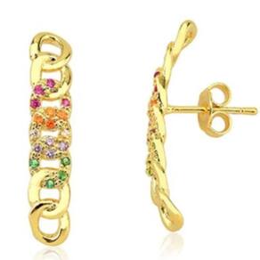 Brinco Ear Hook Zircônias Coloridas Lizzy Fatin Dourado