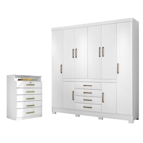 Jogo de Quarto Roupeiro e Comoda Jaen Branco