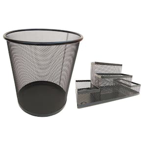 Kit Organizador de Mesa e Lixeira de Escritório Prata ou Preto