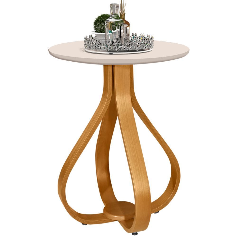 Mesa Lateral J&A Móveis Inovare tampo redondo de MDF 45X62 cm Natura OFF White