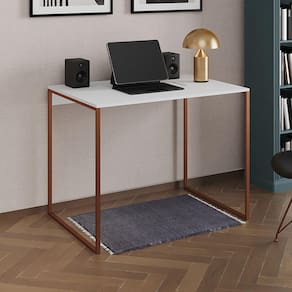 Escrivaninha Industrial Office Branca 120x53 Grécia Base Cobre