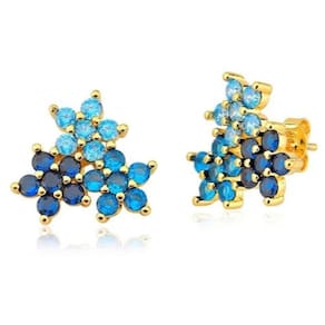 Brinco Flores com Zircônia Tons Azul Semijoia Lizzy Fatin