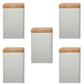 Kit 5 Porta Mantimentos Bambu Branco 1KG - Metal