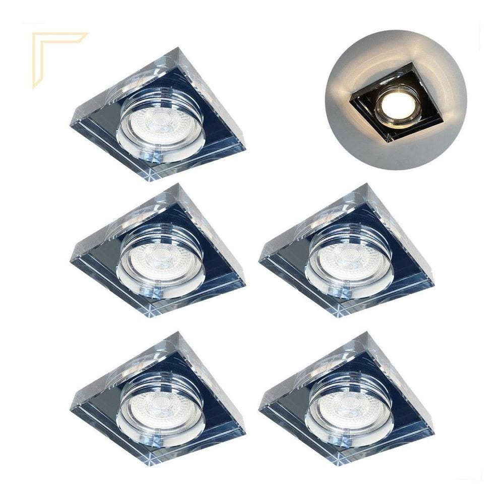 5 Spot De Cristal Embutir Quadrado Fume Mr16 Dicroica Alz86