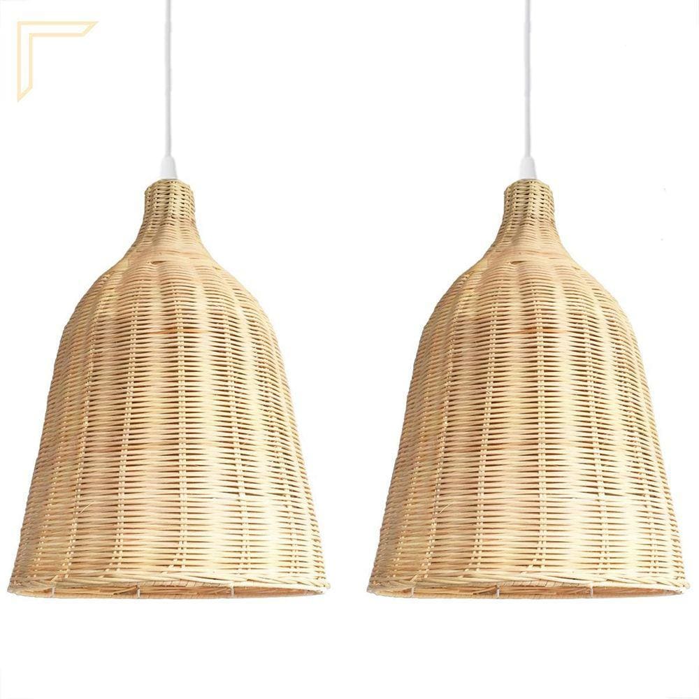 Kit 2 Pendente Fibra Natural Em Rattan Vime E27 Bancada