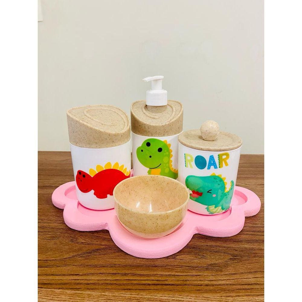 Kit Higiene Dino Baby c/bandeja nuvem rosa