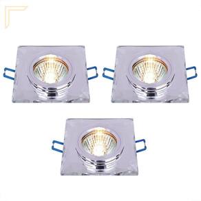 3 Spot Cristal Embutir Quadrado Transparente Mr16 Lup18