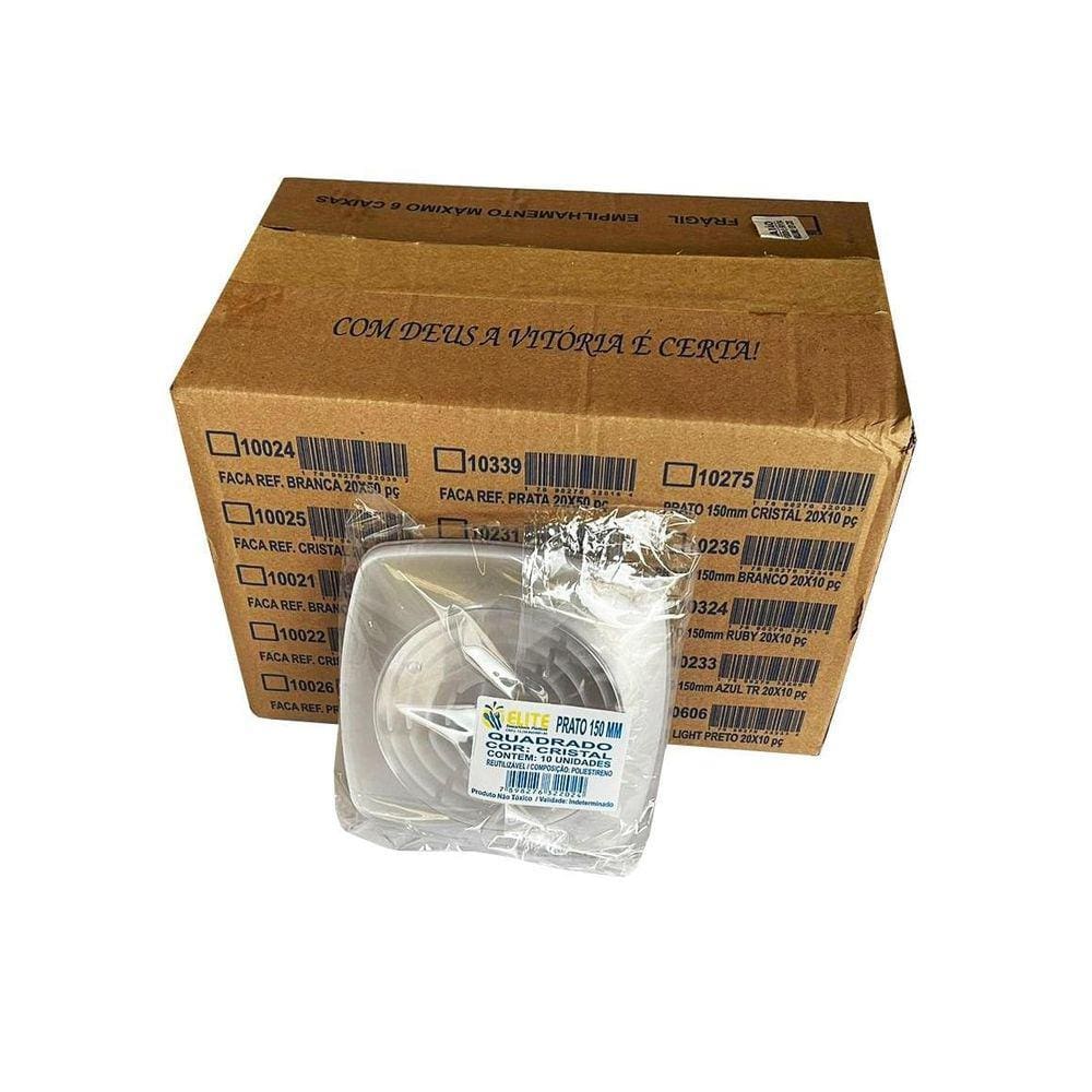200 Pratos Acrílico Quadrado Cristal - 22cm - Elite