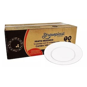 140 Pratos Acrílico Branco 21cm - Marca Strawplast