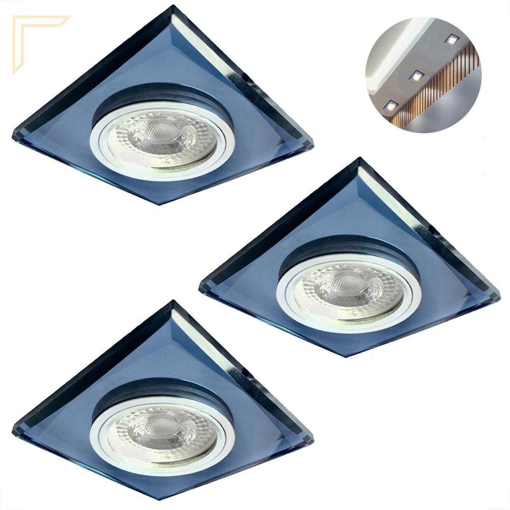 Kit 3 Spot Embutir Cristal Espelhado Preto Quadrado Quarto