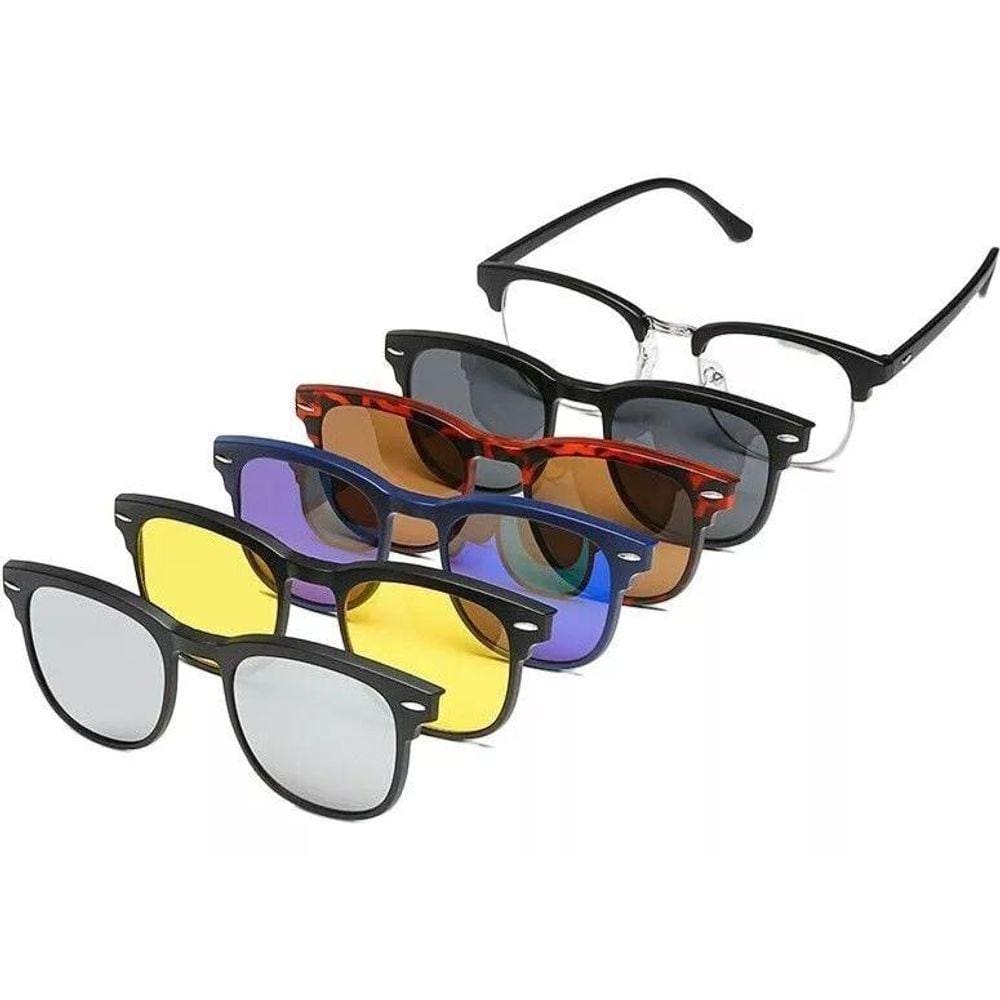 Óculos redond polarizado com grau clip on 6 em 1 - Variadas