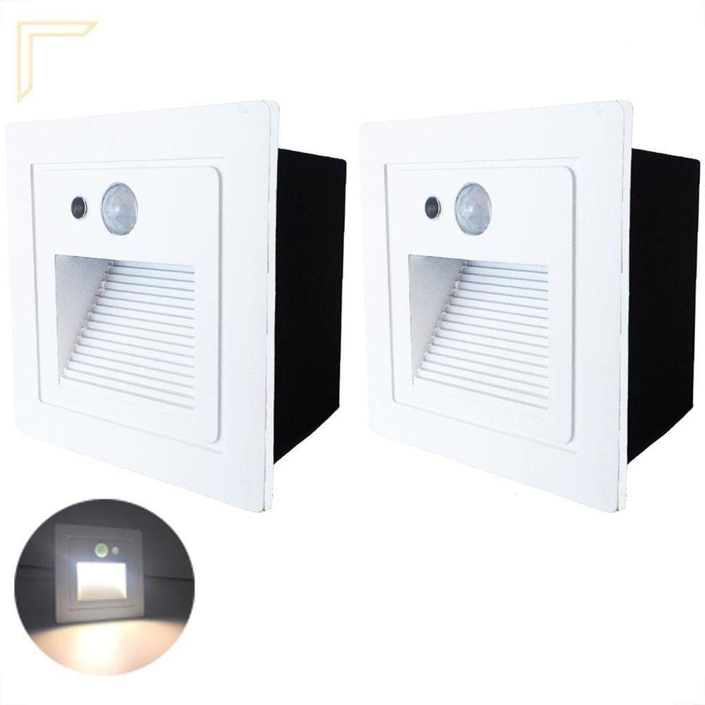 Kit 2 Balizador Led Embutir Sensor Presença Parede Branco
