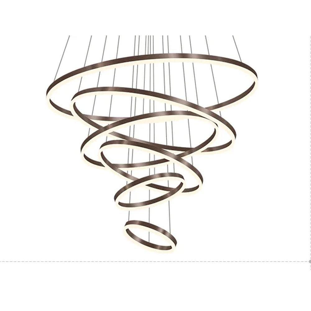 Pendente 6 Anéis Marrom Escovado 120cm Led 160W 3500K Bivolt Cabo de 5 metros