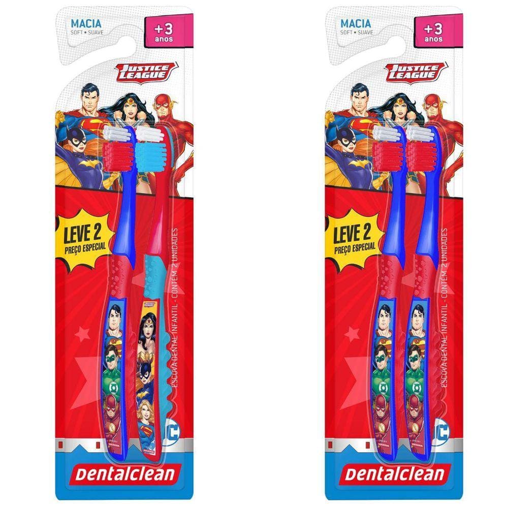 Kit 2 Escovas De Dentes Liga Da Justiça -3 Anos -Dentalclean