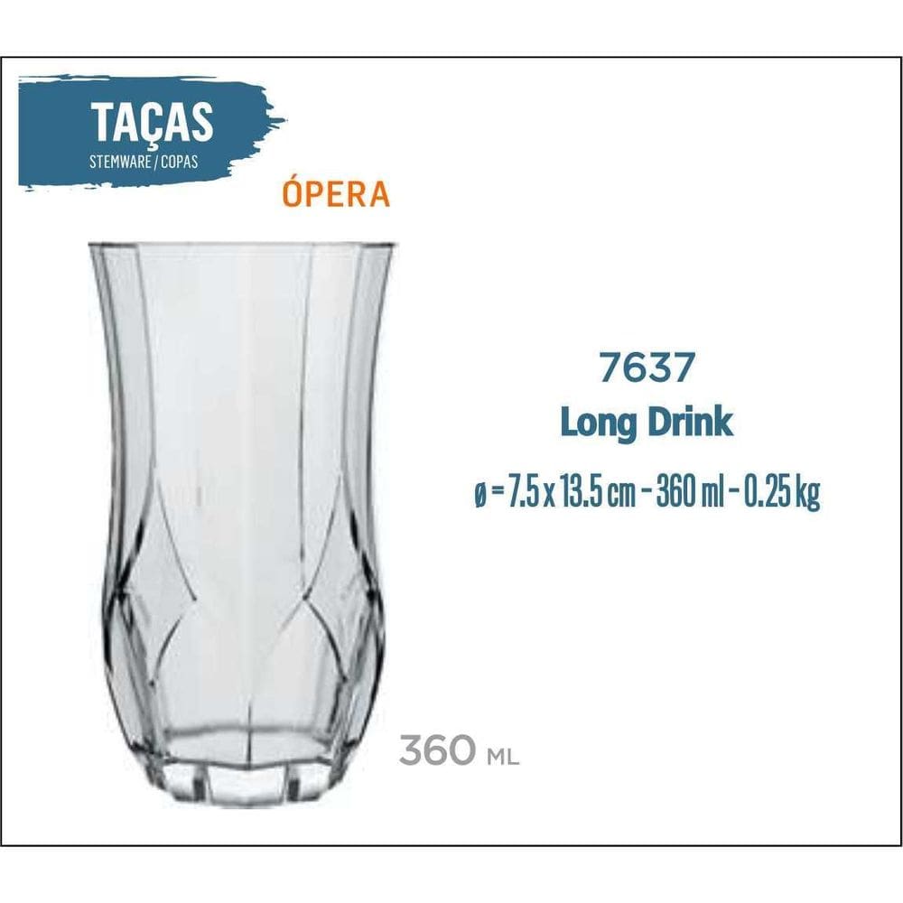 Jogo De 24 Copos Ópera 360Ml - Uso Diário