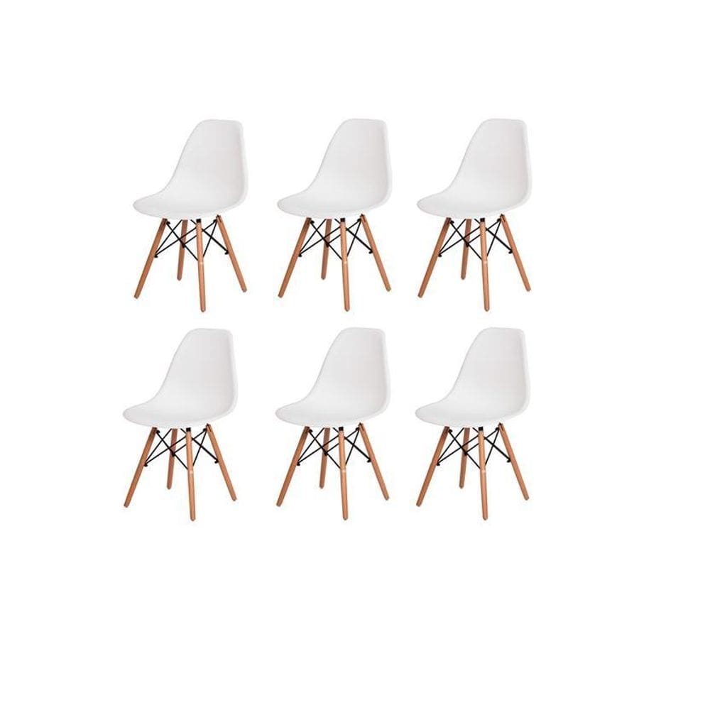 Kit Com 6 Cadeiras Charles Eames Wood Dsw Branca - Base Mad