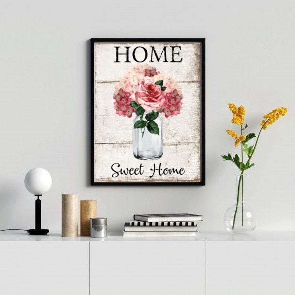Quadro Decorativo Home Sweet Home- Flores 33X24Cm - Vidro