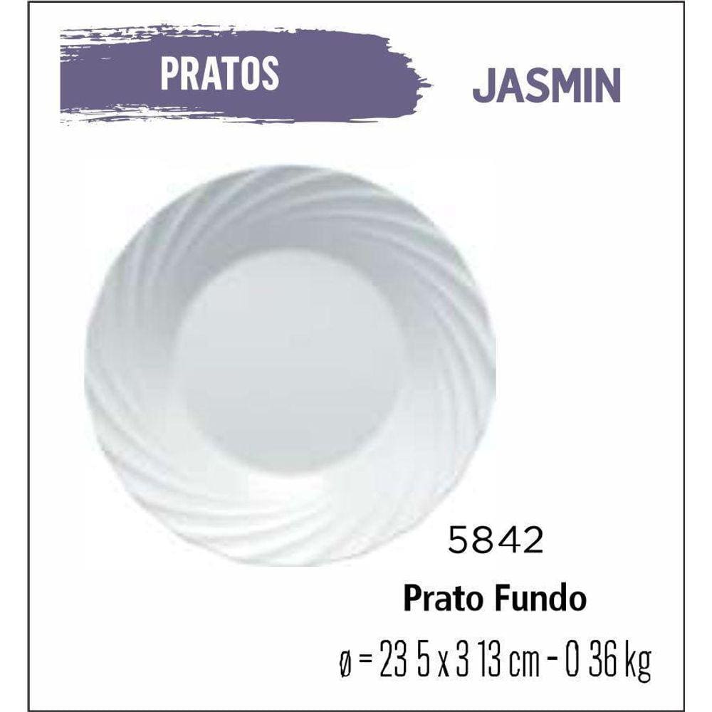 Jogo De Prato Jasmin 04 Pratos Fundos - Sopa - 23Cm Branco